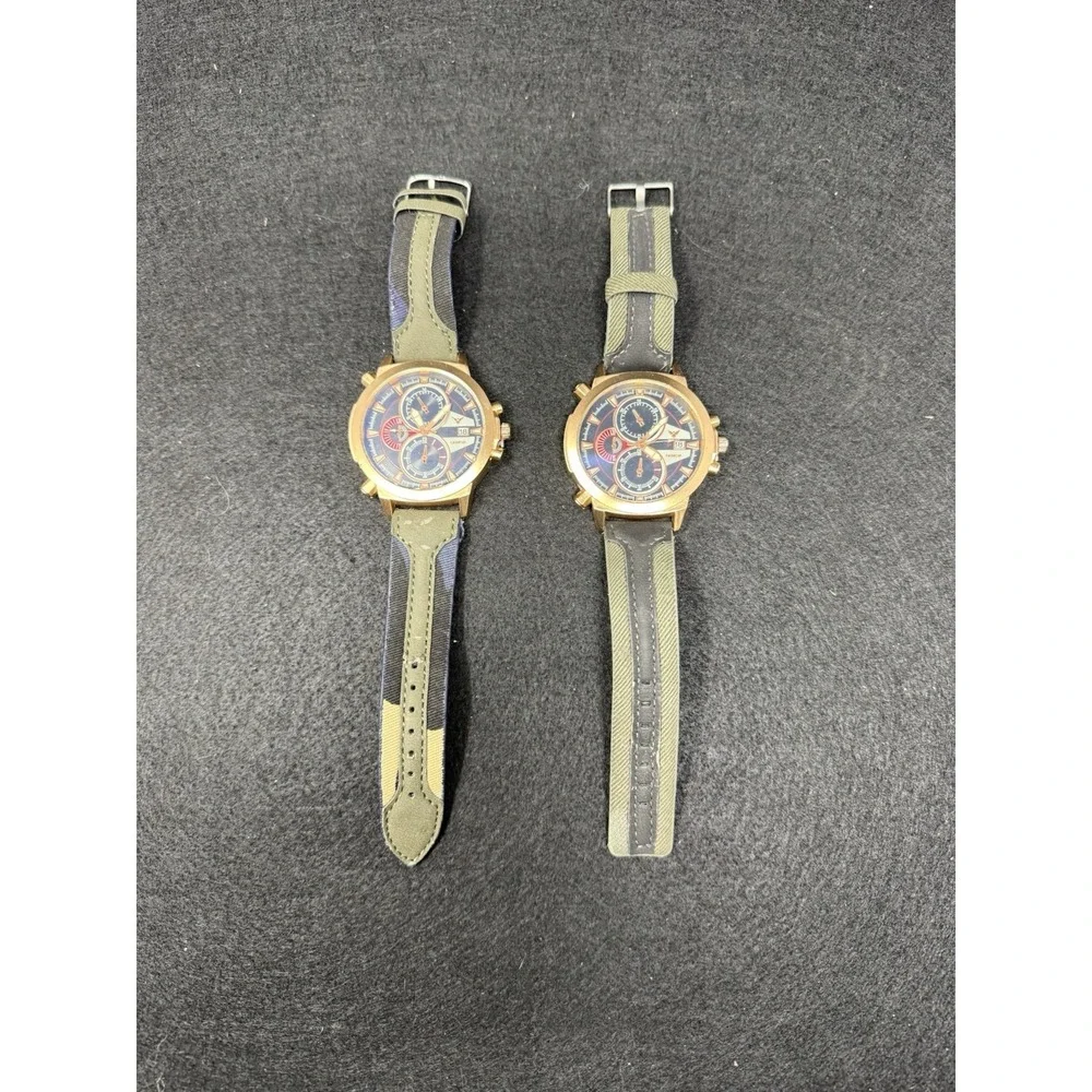 Lot of 2 Geneva Men's Oversized Military Style Watches Green Black Strap